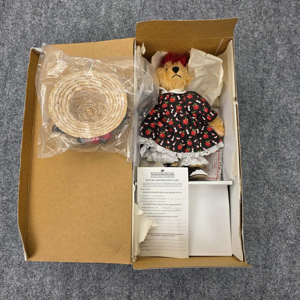 Vintage 1995 Gallery Teddies Addie In September Artist Bear 10 In Hat Dress Box